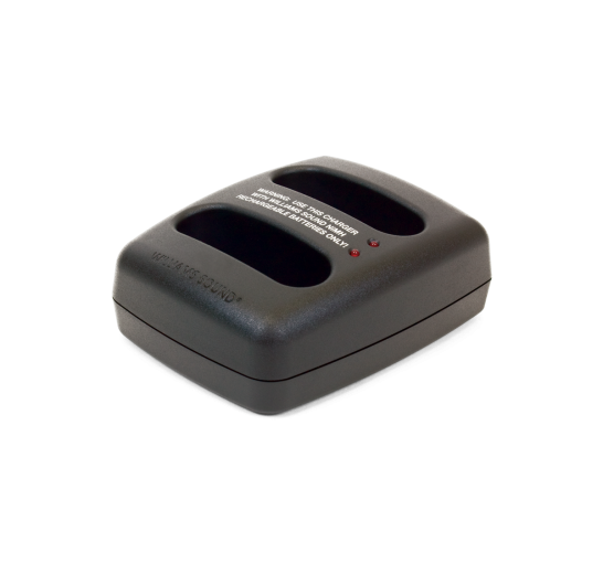 TWO-BAY, DROP-IN CHARGER FOR FM OR INFRARED BODY-PACK TRANSMITTERS AND/OR RECEIVERS.